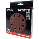 Excel 125mm Sanding Disc 80G Pack of 25